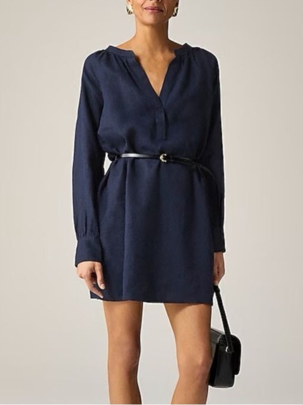 J.Crew Long-Sleeve Navy Linen Shift Dress XS
